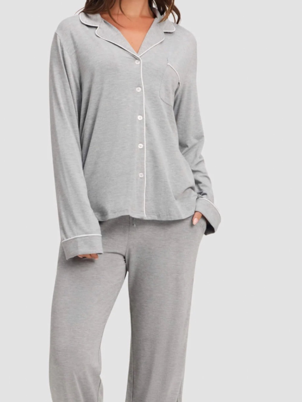 Cozy Earth Bamboo Pajama Set Gray Long Sleeve Button Down Women’s L